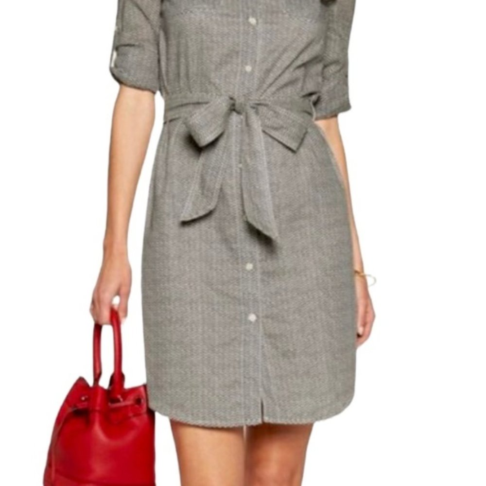 Tory Burch Brigitte Zig Zag Black White Button Up Shirt Dress Women’s sz 2